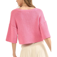 Vente en gros, col en V tendance personnalisé, manches courtes, pull ample en maille de couleur unie, top court, pull en tricot acrylique, pull pour femme