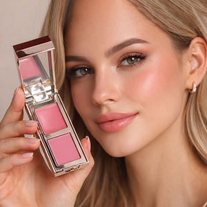 Private Label 2-in-1 Cream & Powder Blush <b>Palette</b> Travel Size Long Lasting Waterproof Custom Logo Face <b>Blusher</b> Low MOQ - Product Image 1