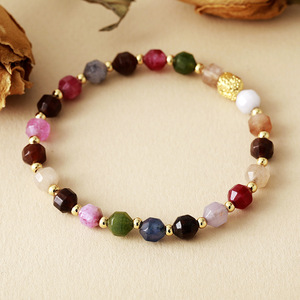 Bracelet élastique en pierre naturelle, design géométrique coloré, bijoux unisexes, cadeau - Product Image 1