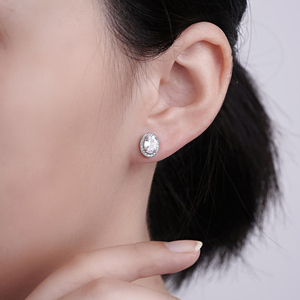 ต่างหูรัศมีที่กำหนดเองกระดุมรูปไข่ตัด5*7มิลลิเมตรชุบโรเดียมไม่แพ้ผู้หญิงต่างหูเงินแท้925 - Product Image 6