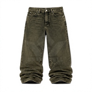 Jean en denim décontracté pour homme SPARKWELL INDUSTRY, coupe droite, taille mi-haute, respirant, imprimé tissé, délavé au sable et à la pierre, style hip-hop - Product Image 6