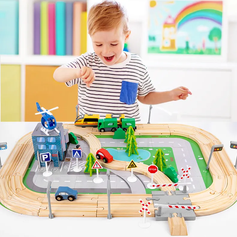 108 Road Train Track Set Combination Wooden Children's Puzzle Diy Assembled Track Toy Car