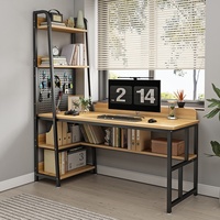 Bureau et étagère intégrés style crème à double trou pour usage professionnel, table d'étude informatique avec bibliothèque d'angle