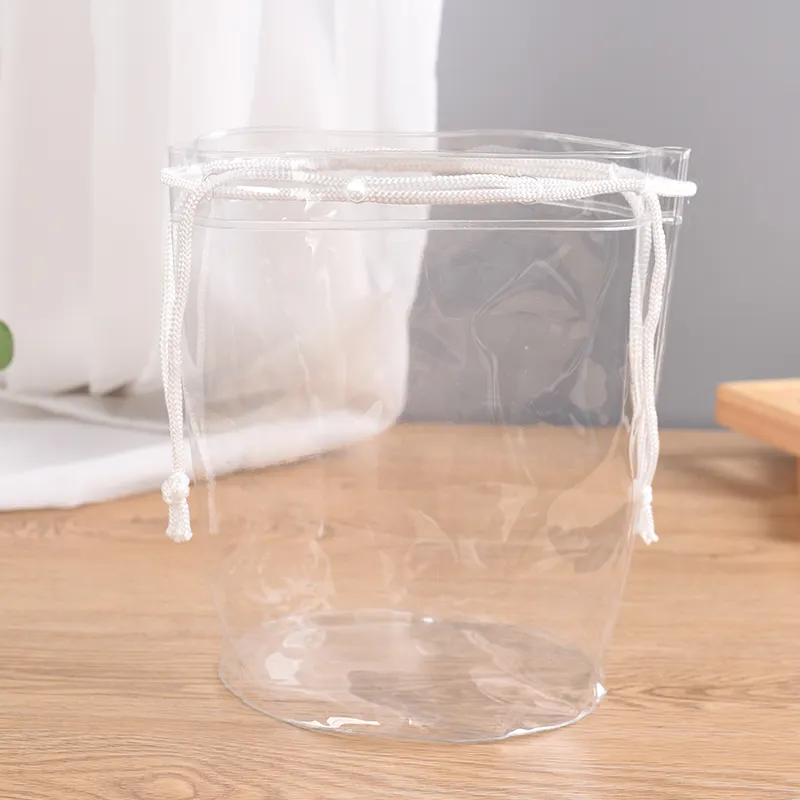 Professional customized transparent PVC cylinder waterproof exquisite gift bundle drawstring bag plastic packaging bag