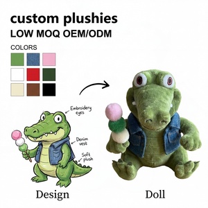 Peluche personnalisée en gros, gilet en jean doux, souvenirs de parc à thème crocodile, jouet <span class=keywords><strong>Yoda</strong></span> au crochet, jouet ballon de campagne, peluche Fiddy personnalisée - Product Image 1
