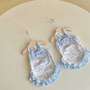 Robe pour animaux de compagnie à carreaux bleus, vêtements d'été en coton pour chiens Teddy, Pomeranian, Bichon Frise, Maltese, chat, motif animal mignon - Product Image 2