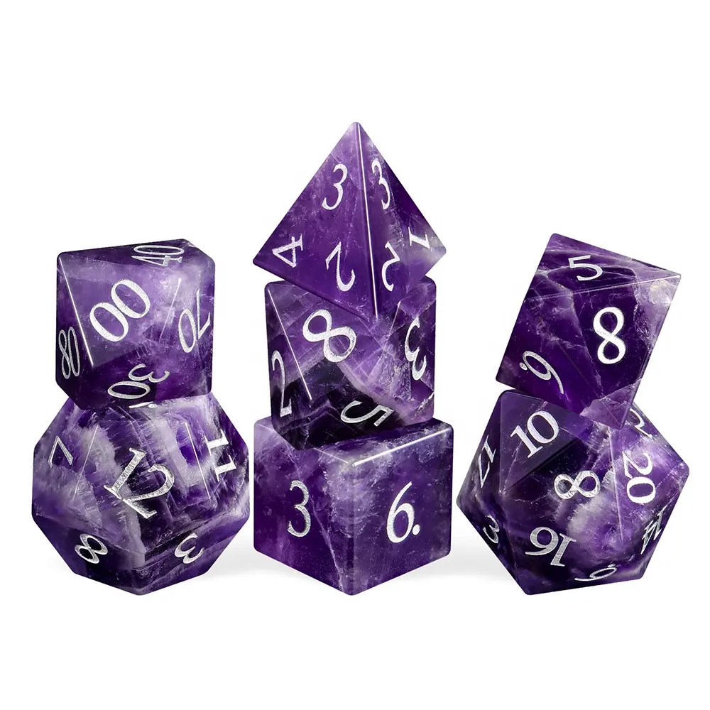 Dice Manufacturing Natural Stone Polyhedral DND Dice Set Purple Crystal Number Dice For dungeons and dragons