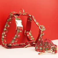 Harnais pour chien personnalisé YL avec poignée et boucle, collier, ensemble trois pièces, logo personnalisé, anti-traction, en nylon, motif floral, classique et simple