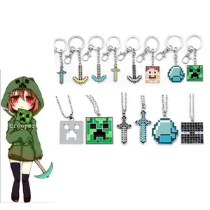 16 Styles Mine Craft Creeper Steve Accessories Alloy Jewelry Anime Necklace Keychain