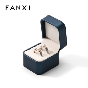 Cajas de Anillos Dobles Personalizadas FANXI, Cajas de Joyería de Cuero PU y Terciopelo para Anillos, Nuevo Diseño - Product Image 5