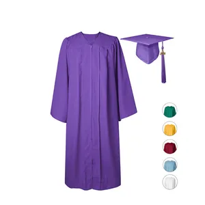 Robe ou chapeau froncé violet mat, tenue de remise de diplôme pour adultes, à dos ajouré