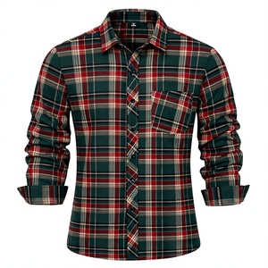 Men's Customizable Plaid Flannel Shirt Long Sleeve Casual Western Style Turn-down Collar 100% Cotton Breathable Autumn - Product Image 2
