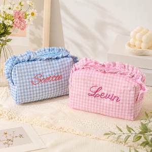 Bolsa de Maquillaje Personalizada con Bordado de Nombre, Estuche Cosmético con Volantes, Organizador de Belleza Compacto para Viaje - Product Image 4