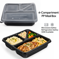 Barquette repas carrée à 4 compartiments en PP avec couvercle, sans BPA, compatible micro-ondes, réutilisable, boîte à bento, sushi, logo personnalisé