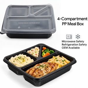 Boîte de préparation de repas en PP à 4 compartiments avec couvercle, sans BPA, compatible micro-ondes, réutilisable, boîte à lunch bento, logo personnalisé - Product Image 1