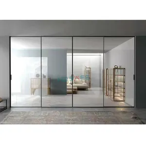 Современные алюминиевые раздвижные двери из французского стекла, интерьер без нижней дорожки, дизайн балкона, гостиной, черная фурнитура для раздвижных стеклянных дверей
