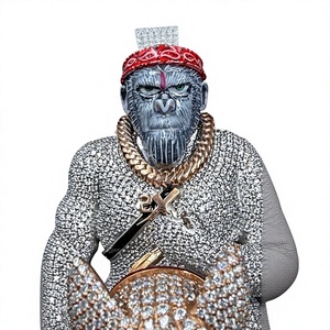 Colgante de Mono Hiphop de Plata 925 con Moissanita Engastada en Bisel, Amuleto Temático de Animal, Joyería Unisex para Uso Diario - Product Image 1