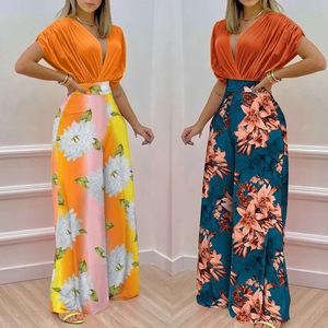 Y303008 Cộng Với Kích Thước S-3xl Mới Thời Trang Phụ Nữ Mùa Hè Floral Print Quần Set Phụ Nữ Ngắn Tay Tops Set - Product Image 5