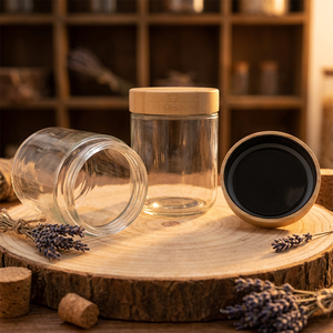 Wide-mouth glass bottle 500ml Clear Glass Jar Wooden Lid airtight Honey Jam Caniste also suit for <b>Bath</b> <b>Salts</b>, Candle - Product Image 1