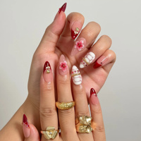 Kuku Akrilik Romantis Model Almond dengan Desain Bunga Pink 3D & Rhinestone Mawar Bersertifikat CE, Tersedia Custom untuk Salon Kuku