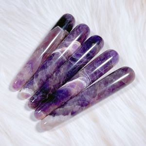 HZアメジストマッサージワンドターミネートジェムストーン形而上学的クリスタルペンシルポイントクリスタルタワーチャクラストーンヒーリングクリスタル3-4インチ - Product Image 1