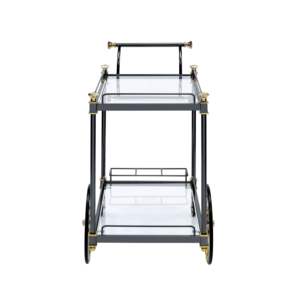 DB Cyrus Clear <b>Glass</b> & Black/Gold Finish Serving Cart Elegant Serving <b>Trays</b> - Product Image 4