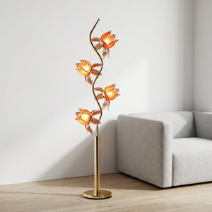 Lámpara de Pie Decorativa con Diseño Floral, Pantalla de Cristal Rosa en Forma de Loto, Lámpara LED para Decoración de Vestíbulos de Hotel - Product Image 5
