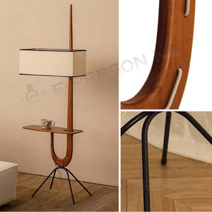 Lampadaire moderne en <span class=keywords><strong>bois</strong></span> avec étagère intégrée et abat-jour en tissu | Lampadaire fonctionnel sur <span class=keywords><strong>trépied</strong></span> pour le salon et le salon d'hôtel - Product Image 3