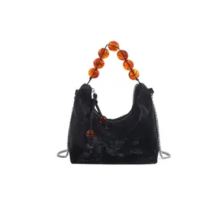 New Chinese Style Bag Beaded Handbag Ladies 2024 New Fashion Velvet Cloud Bag Chain Messenger Bag