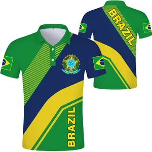 ブラジル国旗メンズポロシャツカジュアルデイリーラペルトップスTシャツ夏半袖Tシャツ男性用ドロップシッピング通気性のある服