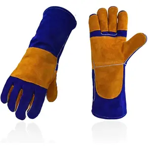 16英寸蓝色皮革安全牛分体焊接手套保护手手套