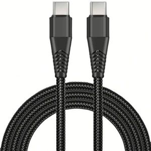 สายไนลอนถัก USB พร้อมไฟชาร์จชนิด c/Micro QC4.0เร็ว60W C TO C 1M สำหรับโทรศัพท์15 16 PRO MAX - Product Image 1