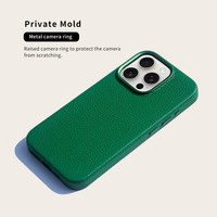 Casing Kulit Pebbled Hijau Ungu untuk 15 Pro, Cetakan Khusus, Tahan Air & Tahan Banting, Desain Mewah, Embossed, untuk Ponsel