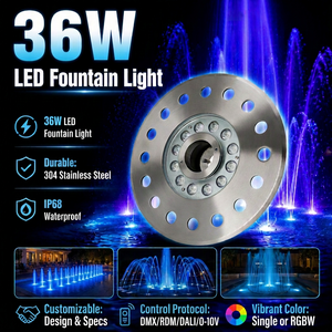 Lampe LED sous-marine en acier inoxydable 304 pour piscine et fontaine avec indice de protection IP68 et contrôle DMX512 - Product Image 1