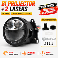 Lentille de projecteur bi-LED double laser 3 pouces 55W (faisceau haut) / 45W (faisceau bas) avec driver intégré 6000K pour conversion de phares H4 H7 9005 9006