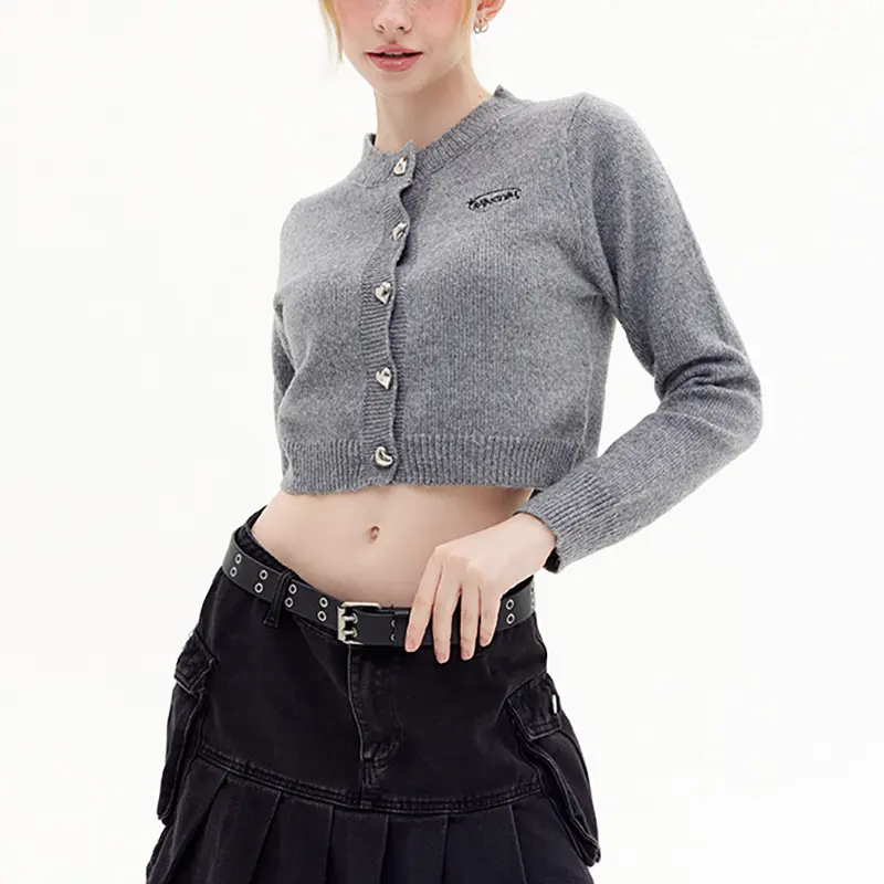 Suéter de Tapicería tejida personalizada para mujer, cárdigan de ganchillo coreano, Top corto en blanco, venta al por mayor