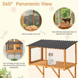 Recinto de ventana montado en la pared rústico Cat Catio expandible de madera pequeña casa de percha para mascotas para gatos de interior y exterior - Product Image 3