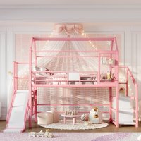 Lit superposé moderne double avec escalier coulissant, structure en métal, maisonnette avec étagères de rangement, toit en forme de maison, pour appartement/chambre, ODM/OEM