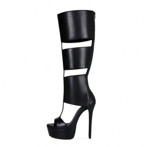 Sandales bottes à <span class=keywords><strong>talon</strong></span> plateforme pour <span class=keywords><strong>femme</strong></span>, style européen, sexy, à larges rayures noires, tendance, grande taille 44 - Product Image 4