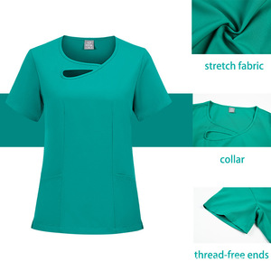 Women's Stretch Scrub Set Short Sleeve Knitted Breathable Split Set For Medical Dental Veterinary Use - Product Image 3