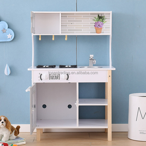 Cuisine de jeu en bois blanc de style moderne et simple avec four, brûleur, évier et robinet pour enfants - Product Image 2