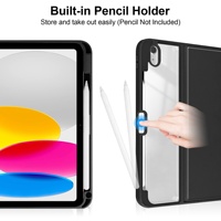 Étui pour iPad 11e et 10e génération, pour iPad 11 2025 A3354, coque arrière rigide transparente avec support pliable et porte-stylet, nouveau