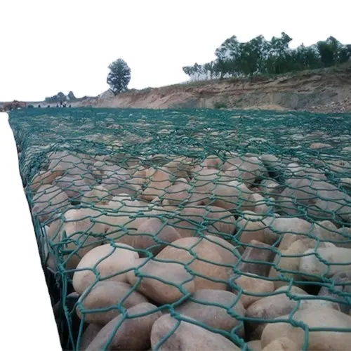 Forte résistance au rayonnement ultraviolet Pervious Gabion mur de soutènement protéger galvanisé PVC enduit Gabion boîte panier pour bord de mer