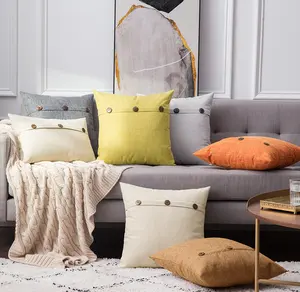 Tùy Chỉnh Ba Nút Linen Gối Trường Hợp Đồng Bằng Đơn Giản Tự Nhiên Linen Ném Đệm Bao Gồm Chất Lượng Cao Gối Bìa 18X18 45X45 20x20