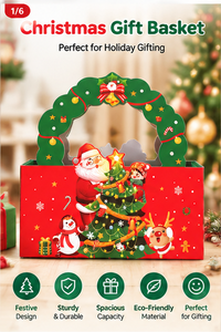 Red Christmas Gift Packaging Wreath Handle HD Printing Durable Cardboard Retail Presents <b>Party</b> Favors Handled Gift <b>Box</b> - Product Image 4