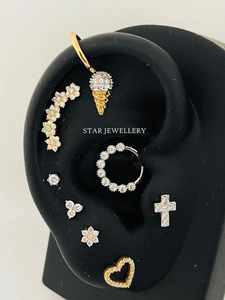 14K ทองแข็งเพชรธรรมชาติดอกไม้นักปีนเขาหู - Product Image 2