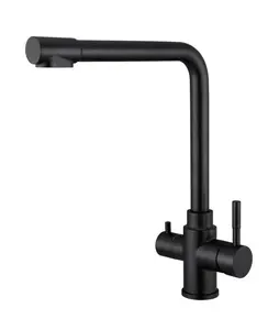 Filtre à eau Robinet de cuisine <span class=keywords><strong>Filtra</strong></span> par chaud et froid dans robinet d'évier à deux poignées 304 Sus Acier inoxydable Moderne par Surface noire Argent - Product Image 1