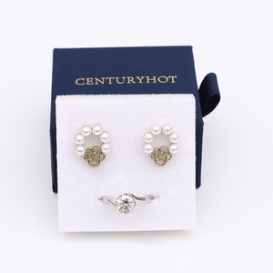 Custom Logo Navy Blue Sliding Jewelry Drawer <b>Box</b> Cardboard Packaging for Necklace <b>Earrings</b> Ring <b>Gift</b> <b>Box</b> 6x6cm - Product Image 6