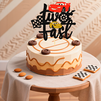 Décoration de gâteau à thème de course automobile avec drapeau à damiers pour enfants, joyeux anniversaire, fournitures de décoration de fête