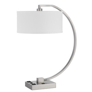 HMS 26 \ "lampada da tavolo USB in metallo nichel con paralume in tessuto bianco LED per camera da letto soggiorno o Hotel alimentato a batteria corpo PC - Product Image 2